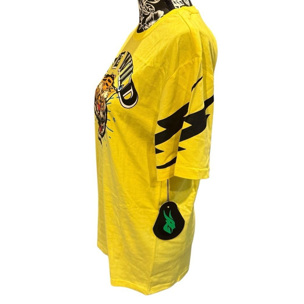 NWT Sole Goat Vibrant Yellow 'Live Wild' Tiger Graphic Tee Striped Sleeves-2XL - Picture 4 of 8